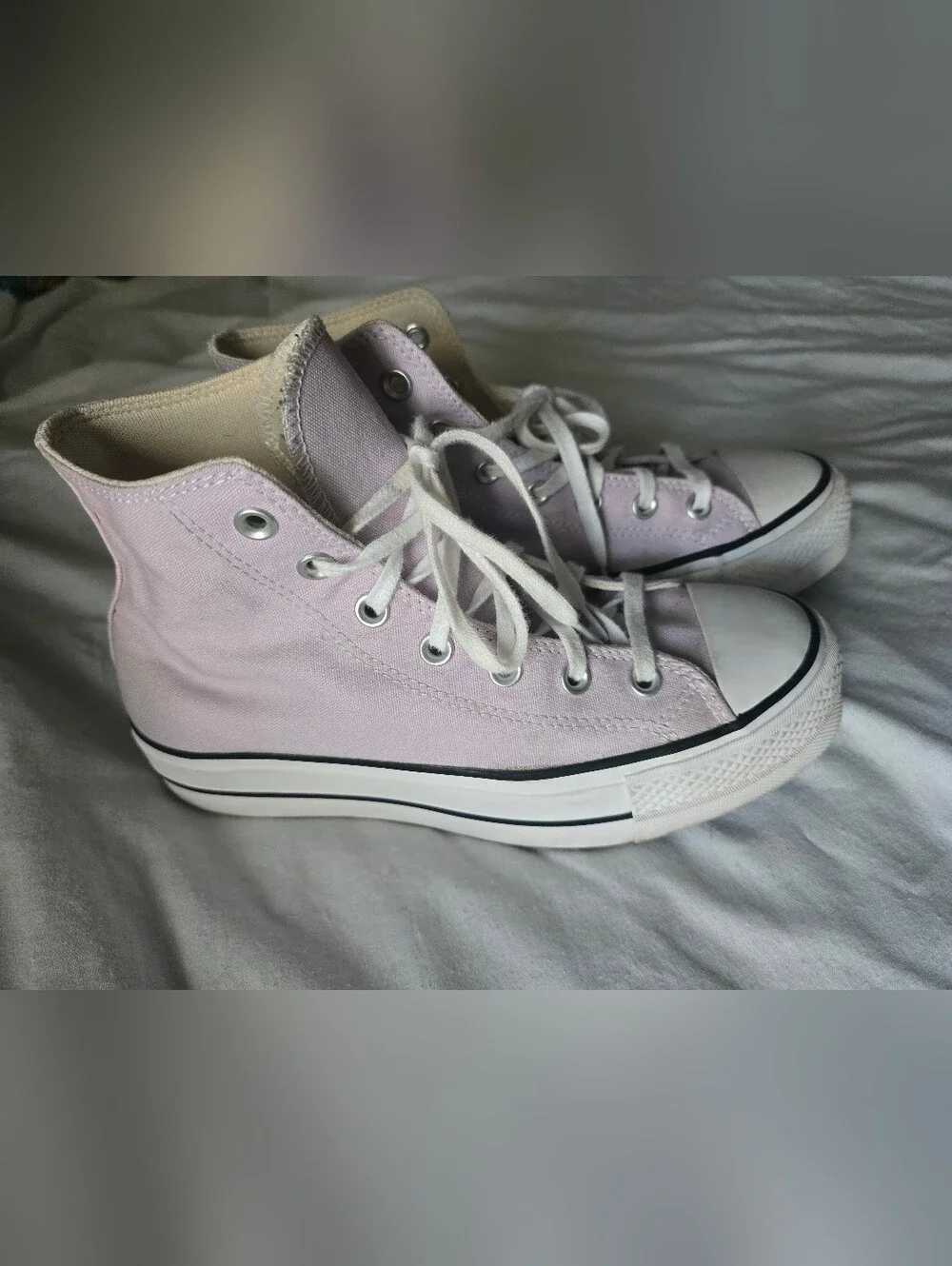 Converse High-Top Canvas Sneakers in Light Lavender and White Platform